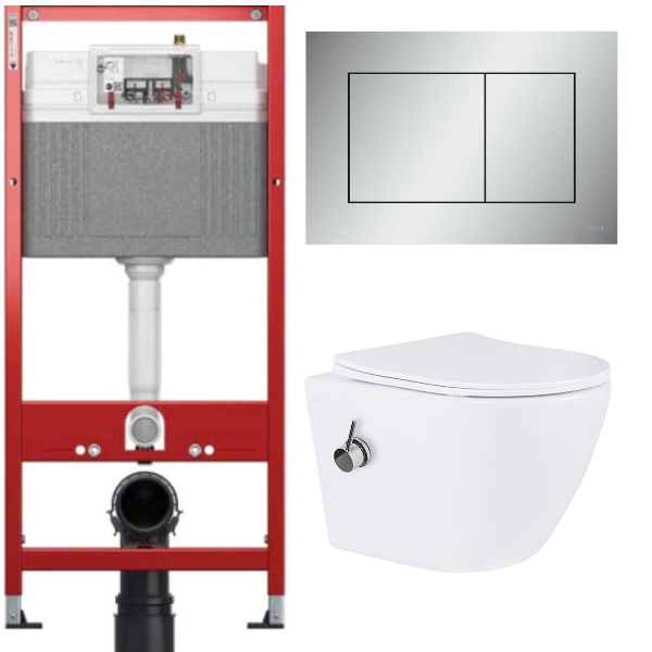Комплект: инсталляция для унитаза TECEbase kit 9400402 с кнопкой и подвесным унитазом Amore di Mare Delio Tornado Bidet P203-XT